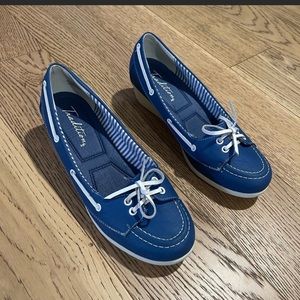 Coastal Boat Wedge Loafers Navy Blue White 9